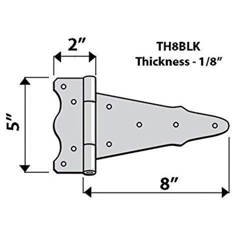 TH8BLK Black Galvanized Steel 8" Tee 2 pcs Hardware Gate Hinge