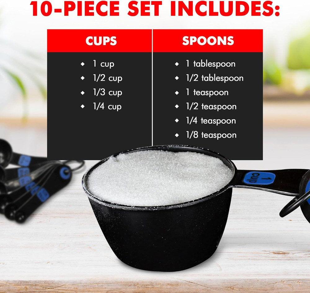 Plastic Measuring Cup Set, 10 Piece Set, Blue