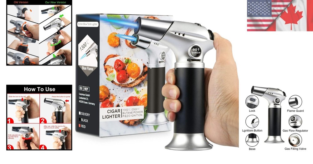 Adjustable Flame Kitchen Torch - Culinary Torch for Baking and BBQ Tasks