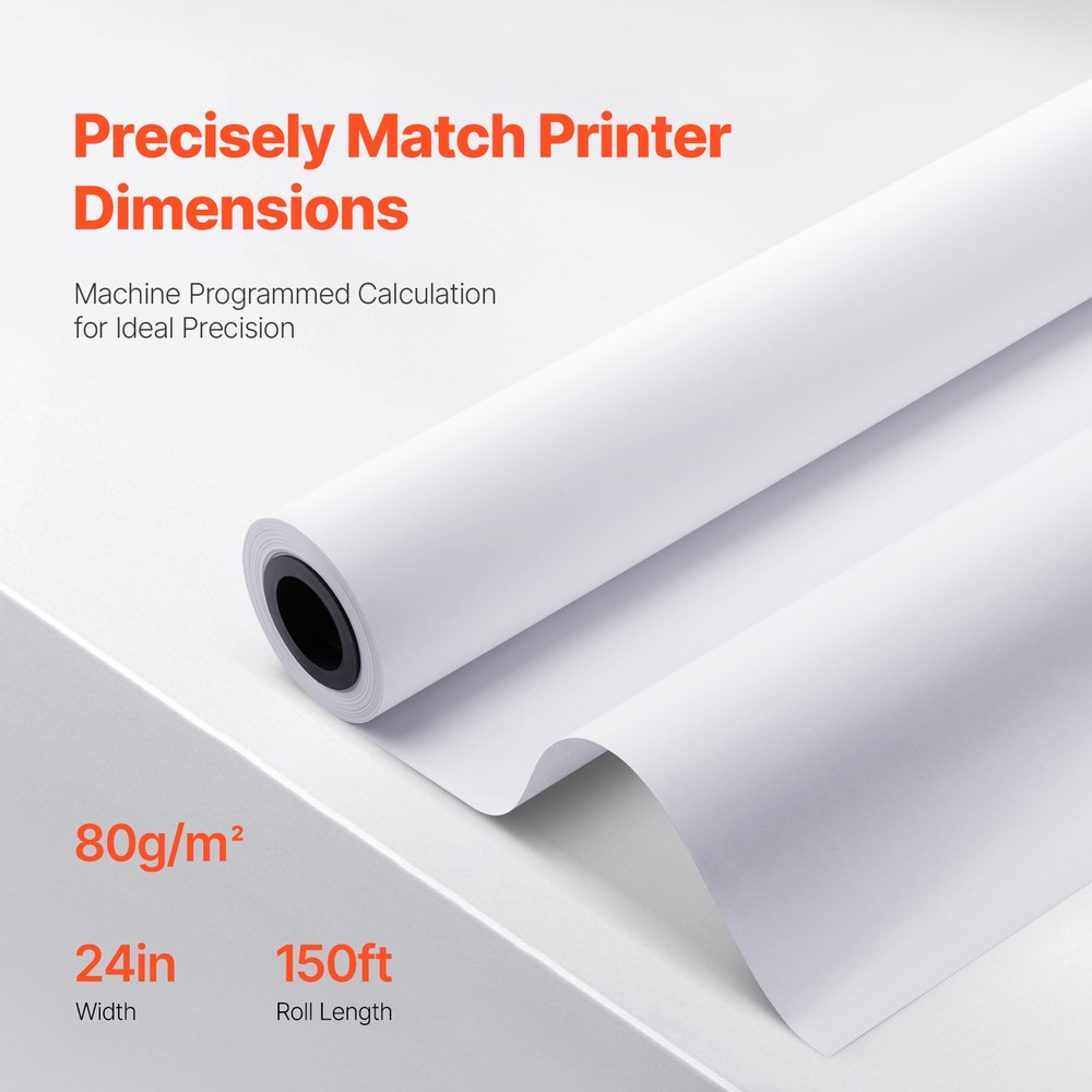 Wide Format Plotter Paper 24" x 150' 20LB Inkjet Bond Rolls 2" Core 1-4 Rolls