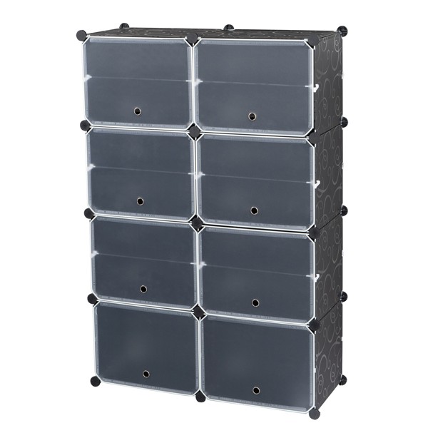2 Rows, 7 Layers, 14 Compartments, Semi Transparent Doors, Black Patterned Body