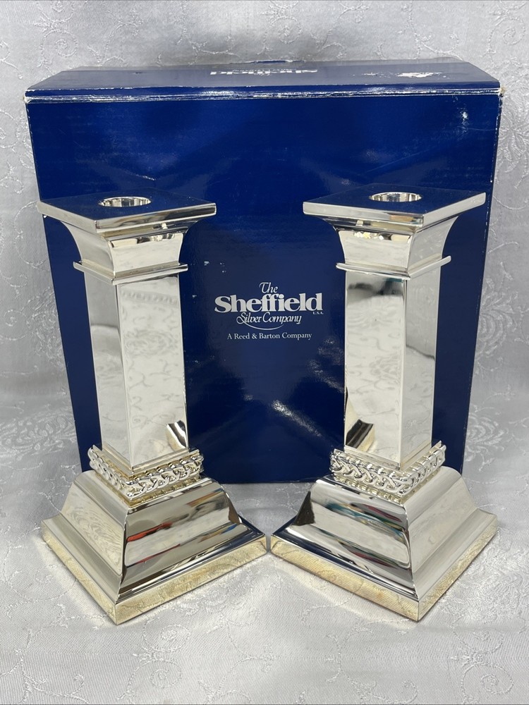 Sheffield Silver Plate Candlesticks 7” S840 Set 2 Reed Barton