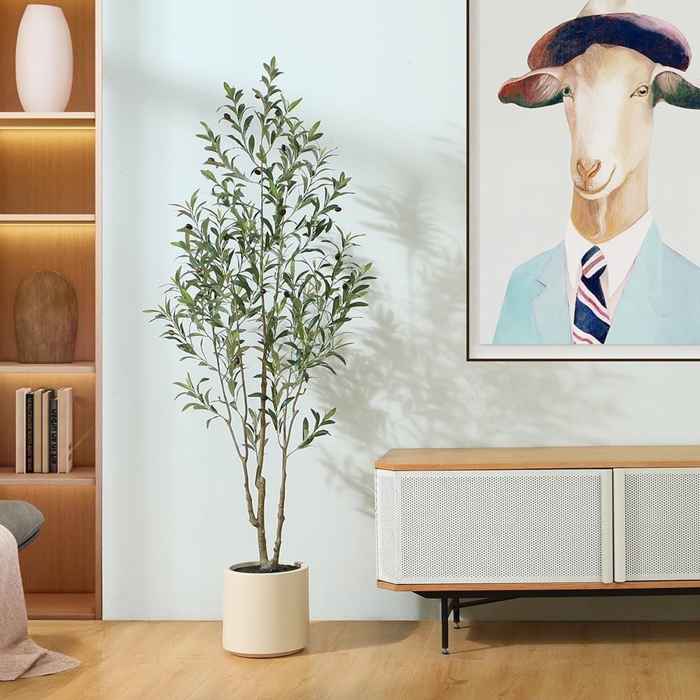 6ft Artificial Olive Tree in White Planter