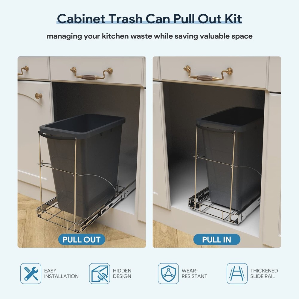 Pull Out Trash Can Under Cabinet Adjustable Garbage Slideout Shelf For Kitchen R