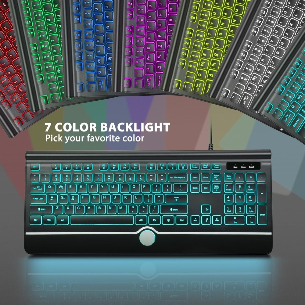 Wired Keyboard and Mouse Combo, Backlit Computer Keyboards with Wrist Rest, L...