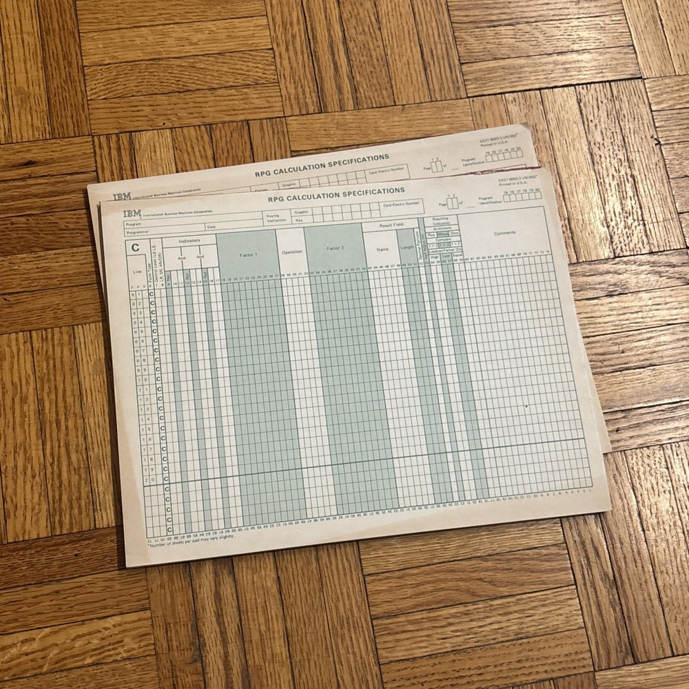 Vintage IBM RPG CALCULATION SPECIFICATION Sheets - Unused Computing Books (2)