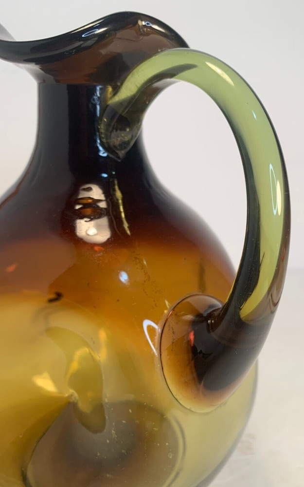 Handblown Glass Decorative Pitcher, Indented Design, Brown/Ambe