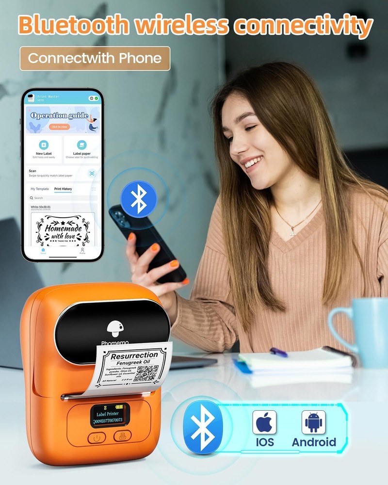 Phomemo M110 Direct Thermal Printer for Label Photo Note Tag Barcode QR Code Lot