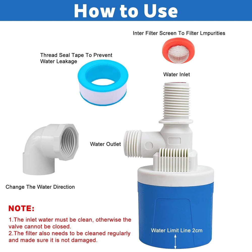 1/2" Water Float Valve Inside Type, 2 PCS 1/2 Inch Top Inlet Automatic Water ...