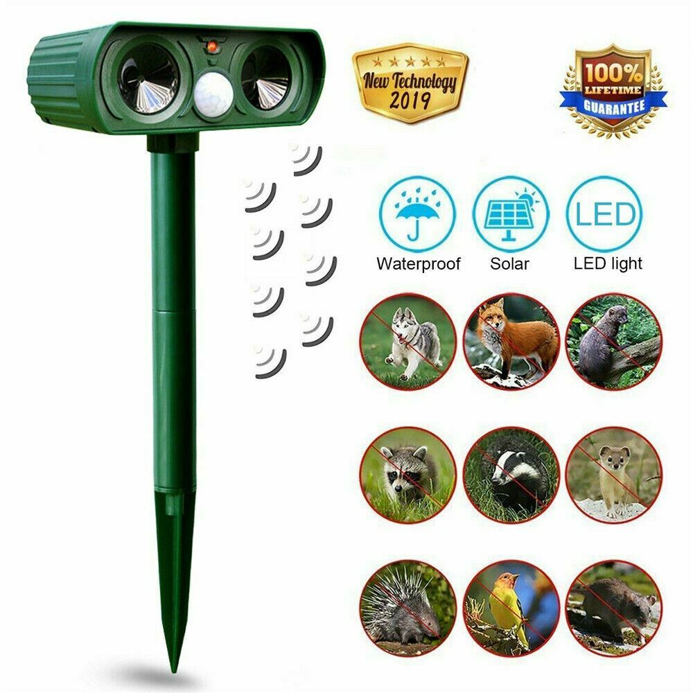 2-Pack Solar-Powered Ultrasonic Animal & Pest Repeller with Motion Sensor