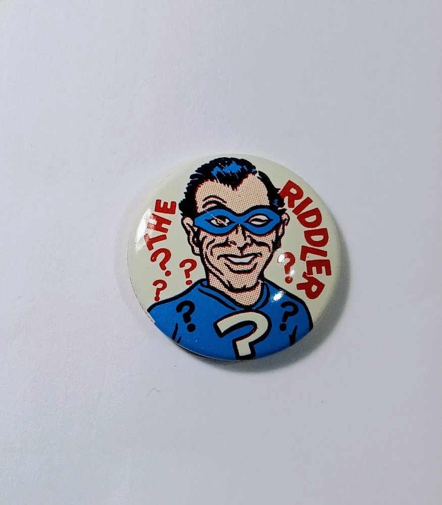 1966 Riddler Batman Red White Blue 1" Pin Creative HSE Silverage Comic Ink Error