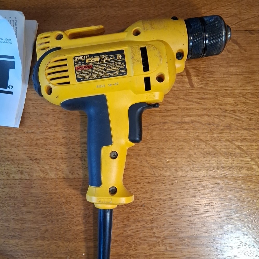 DeWalt DWD115K 3/8" Corded Variable Speed Drill 8 Amp Mid-handle w/Case Keyless