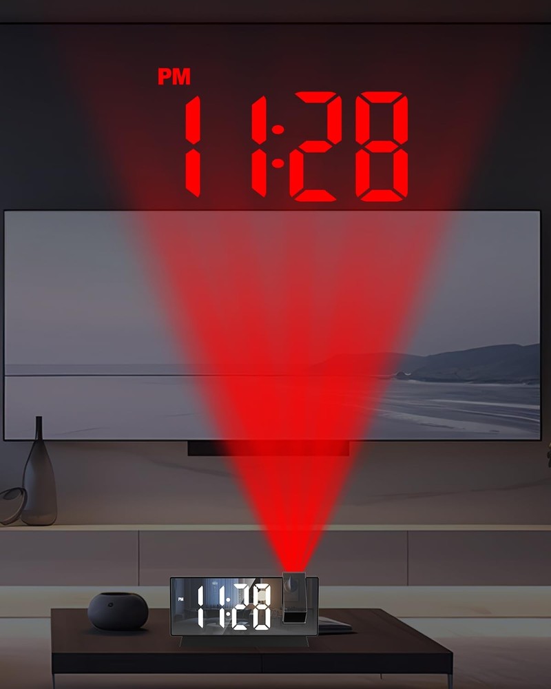 KeeKit Projection Alarm Clock with 180° Rotatable Display, Small, Black