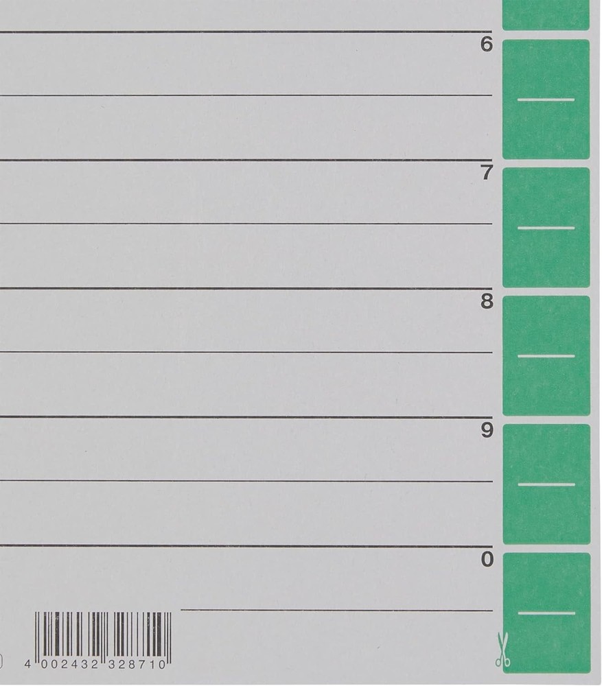 Leitz 16523055 A4 Cardboard Separator Sheets Coloured Print Green 25-Pack