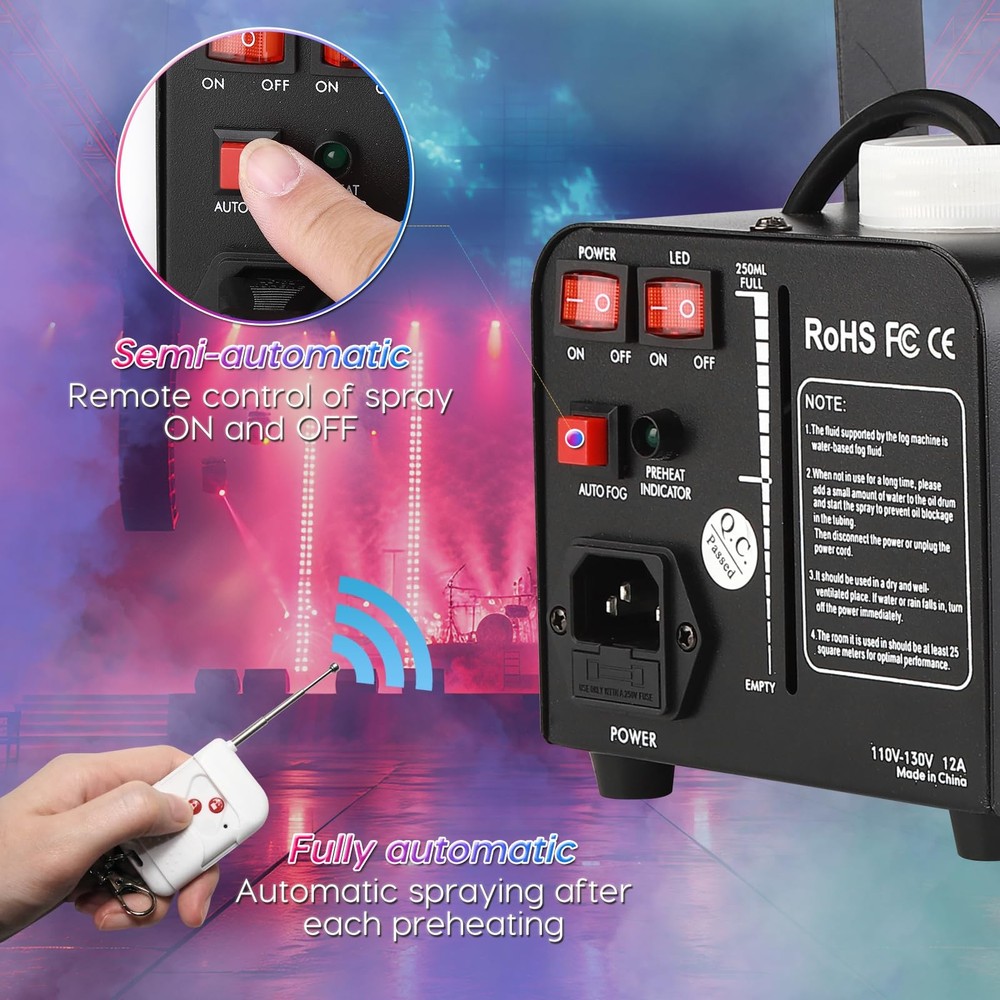 Fog Machine Auto Smoke LED Light 500W Mini Wireless Remote Control Mode Porta...