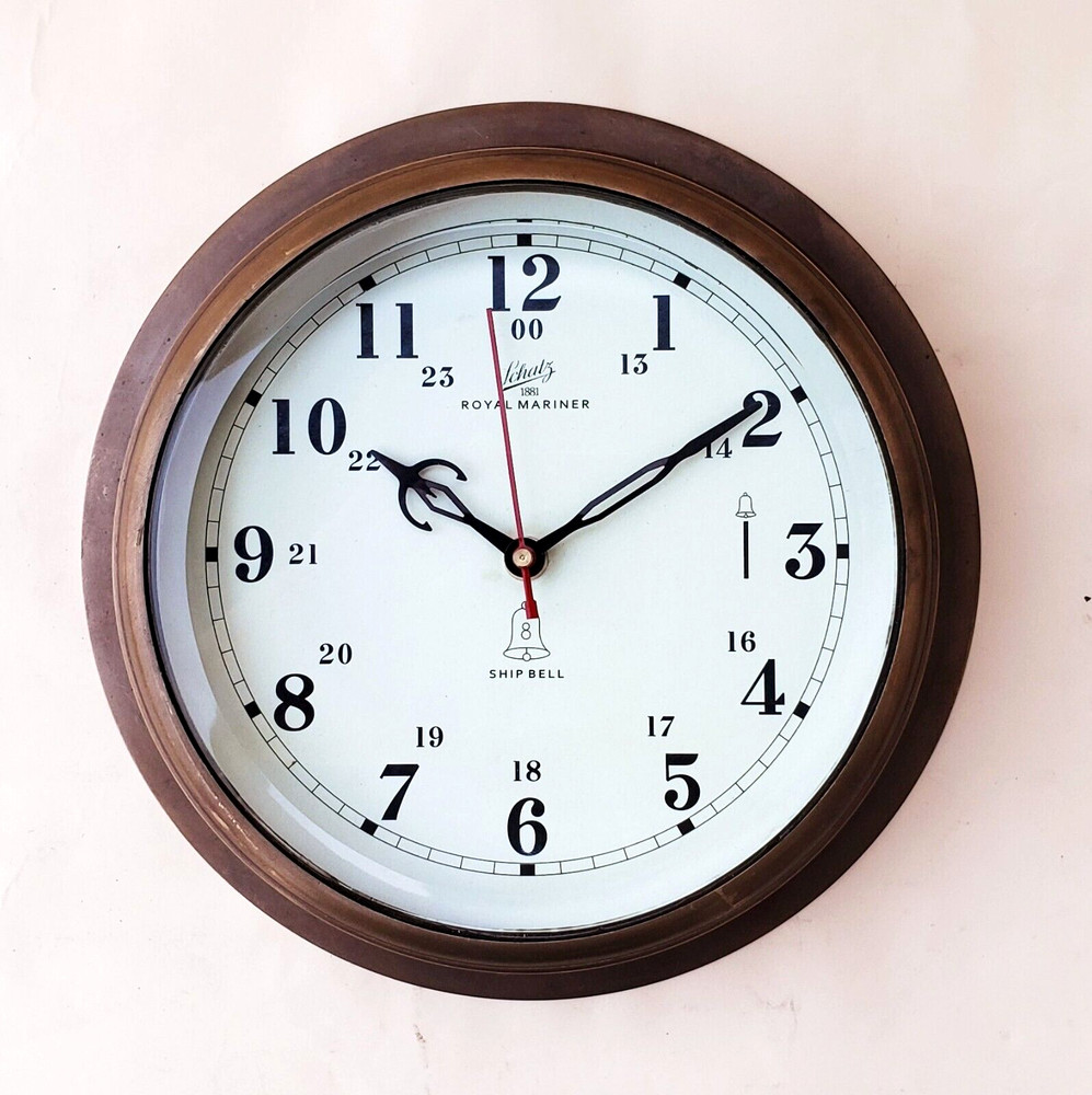 Vintage Decorative Solid Brass Ship Clock Antique Replica Maritime Wall Clock.