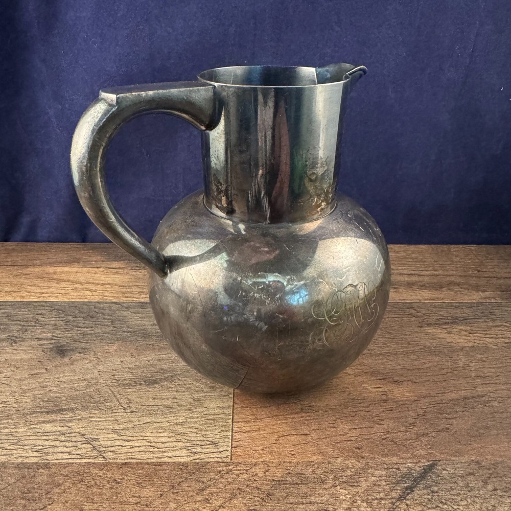 SUPERIOR S.P. CO. # 730 SILVER-PLATE SHORT PITCHER MONOGRAMMED
