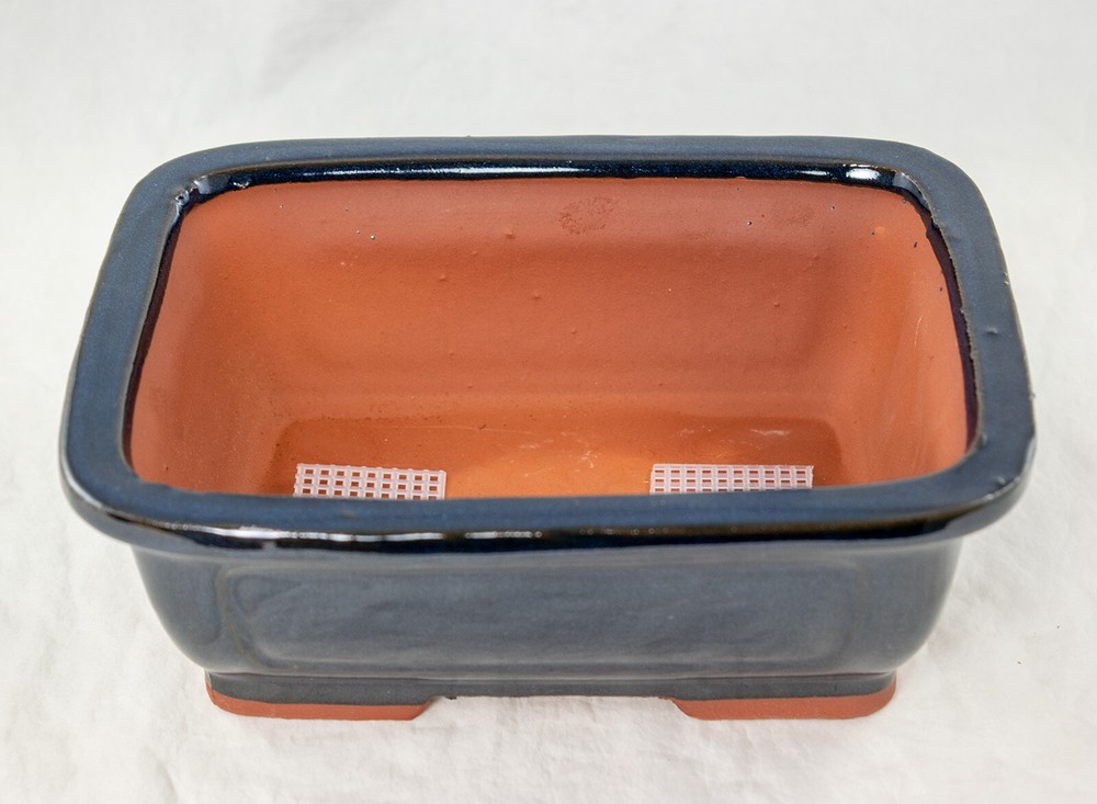 Rectangular Cactus & Succulent, Bonsai Pot 8"x 6"x 3" w/Mesh - Navy Blue Glazed