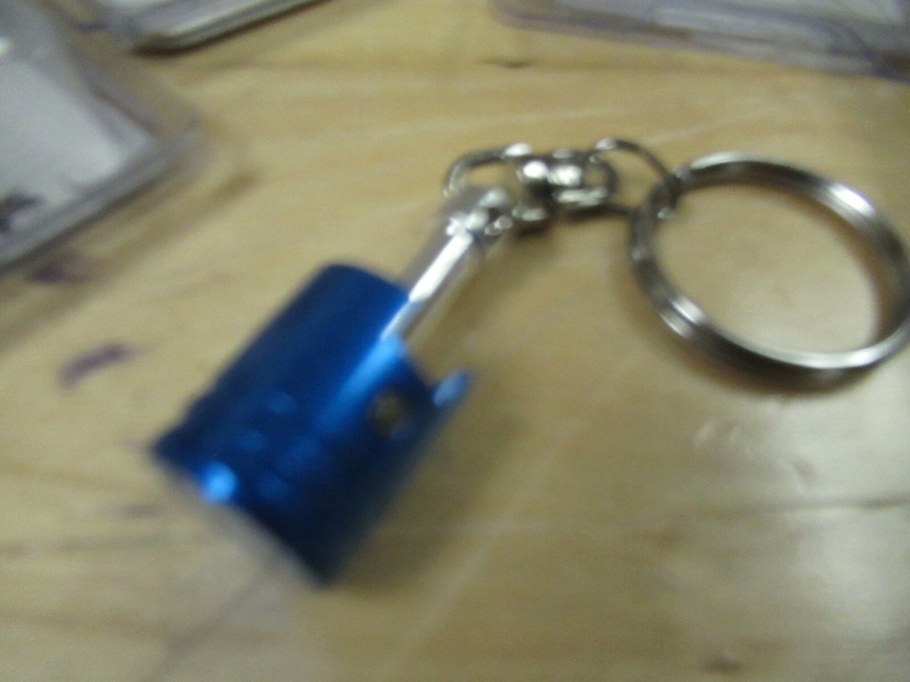 GETS THREE (3) KEY CHAINS - ANODIZED BLUE PISTON - MOTORCYCLE ATV UTV MX KART