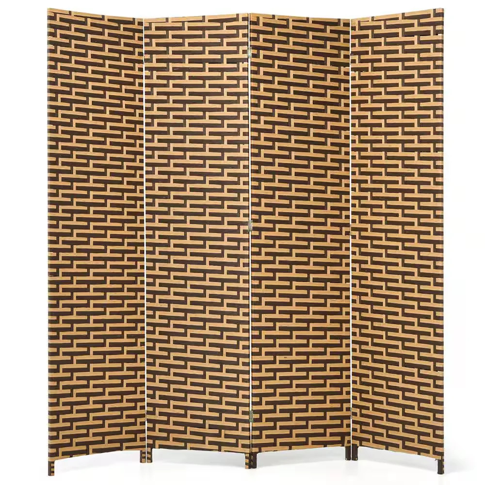 6ft Tall 4-Panel Yellow Folding Room Divider Weave Privacy Screen