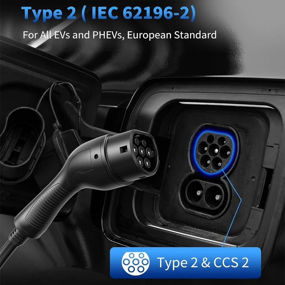 Portable EV Charger Type 2 to 32A Commando Socket, 1 phase, Delay Timer, 5metre