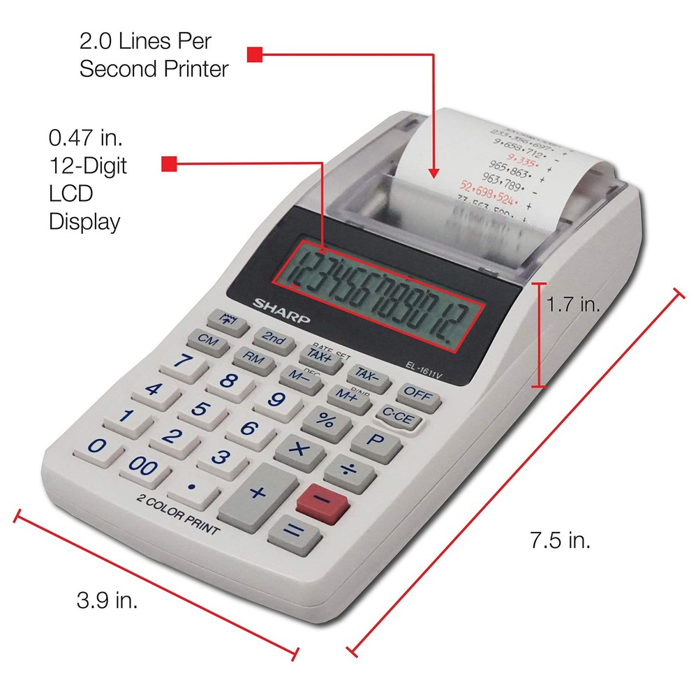 Sharp EL-1611V Handheld Portable Cordless 12 Digit Large LCD Display Two-Colo...