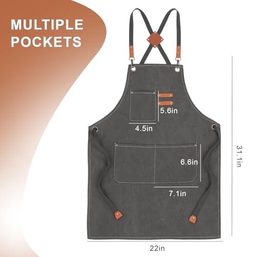 Multi-Functional Men's Tool Apron, Multi-Pocket Canvas Apron, Dark Grey