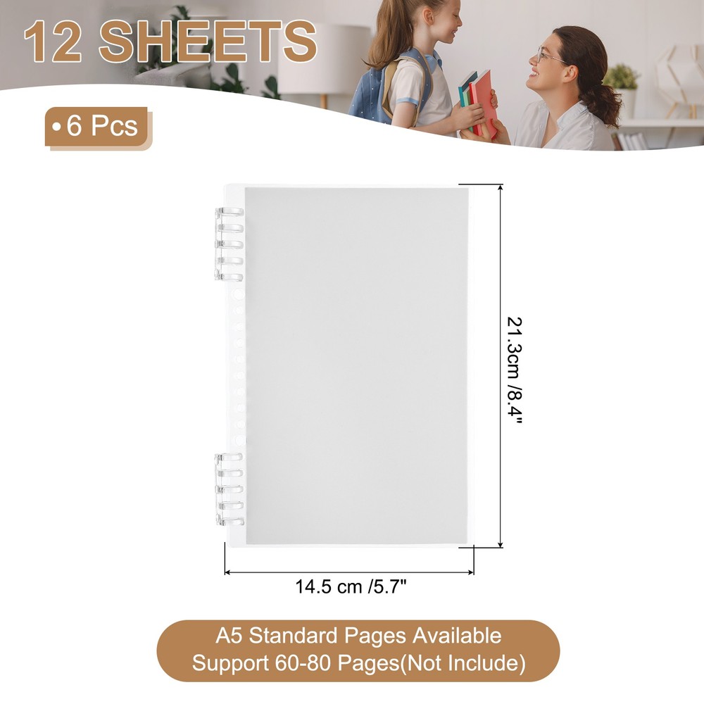 12 Pack A5 22 Mil Plastic Notebook Binder Covers with Binding Comb, Clear White