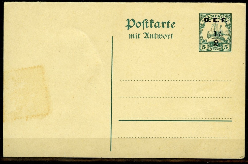 Cameroon, 1914 British Occupation, Reply Card 1/2 d mint, unsevered
