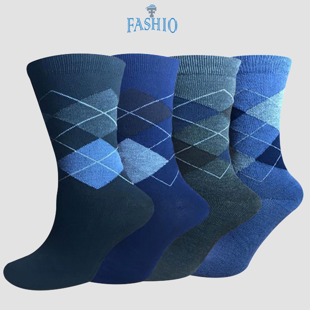 FASHIO Men’s Cotton Rich Argyle Solid Pattern Socks
