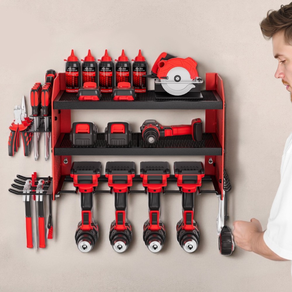 VEVOR Power Tool Organizer Wall Mount,3-Layer Storage Rack w/4 Drill Holders,Too