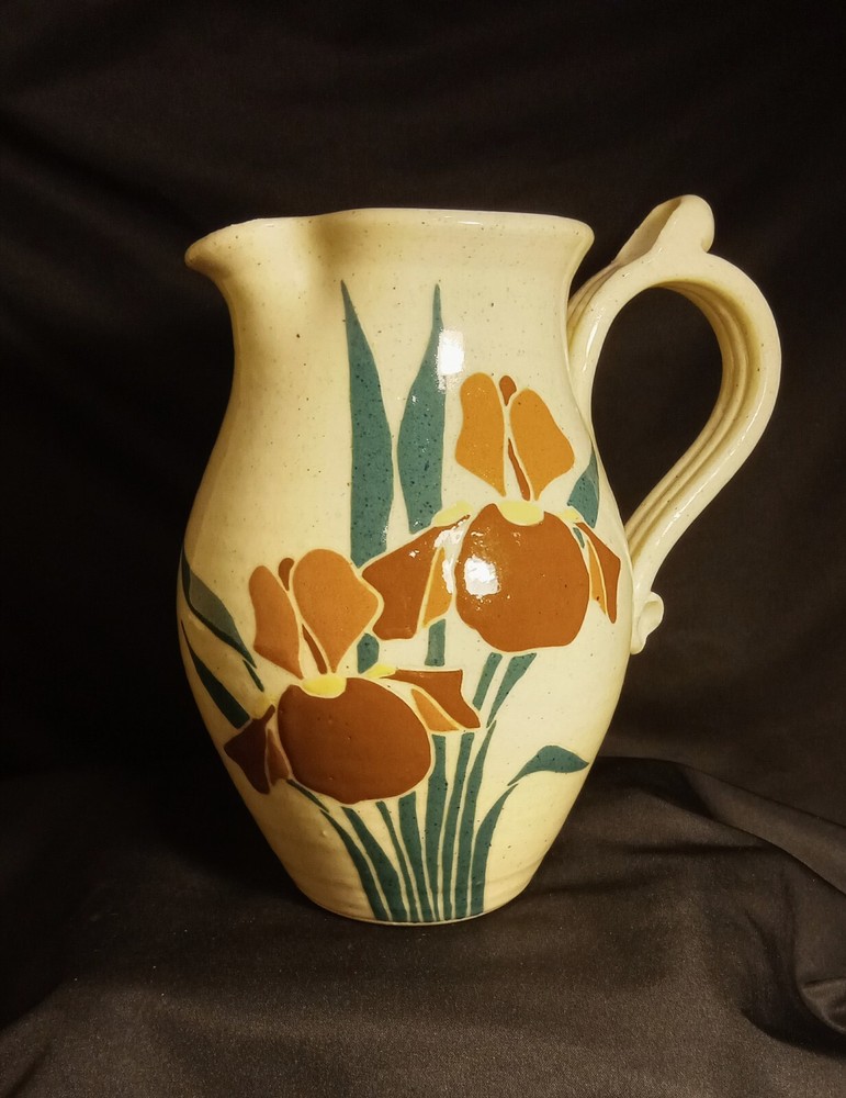 LOVELY FLOWERED PITCHER, UNION STONEWARE MARKED ON BOTTOM & SIGNED