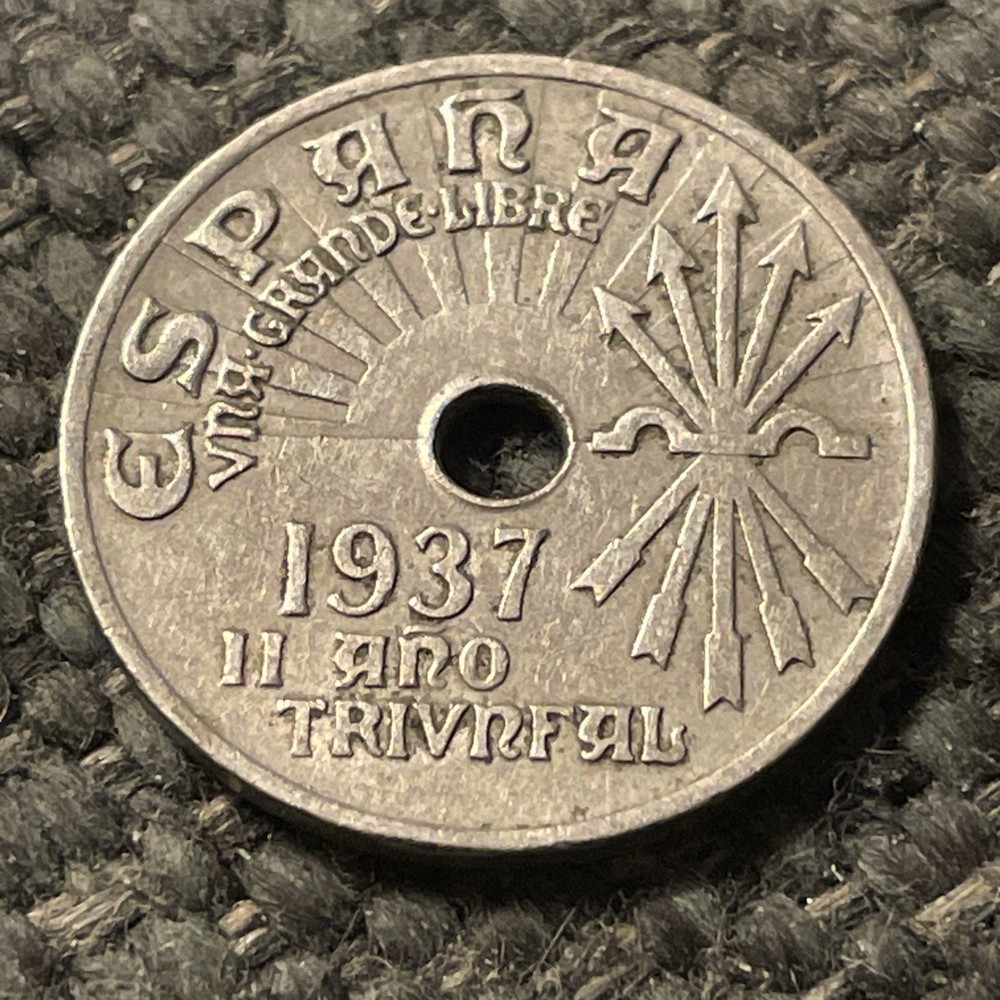 1937 Spain 25 Centimos Coin (dw)