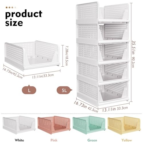 Stackable Closet Organizer Box, Multifunctional & Foldable Closet 5 Pack Green