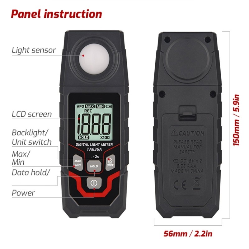 LCD Light Intensity Tester Meter for Measuring Illumination in Different Setting