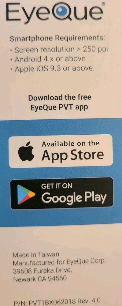 EyeQue Personal Vision Tracker Ophthalmic Refractometer Home Test Kit