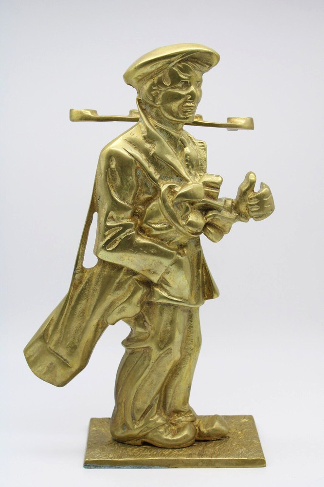 Solid Brass Golfer Fireplace Tools Set & Stand - 14" Tall - Clubs/Bag Golf