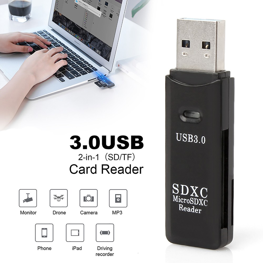 2 Pcs USB 3.0 High Speed Card Reader Adapter for Micro SD SDXC TF Memory Card