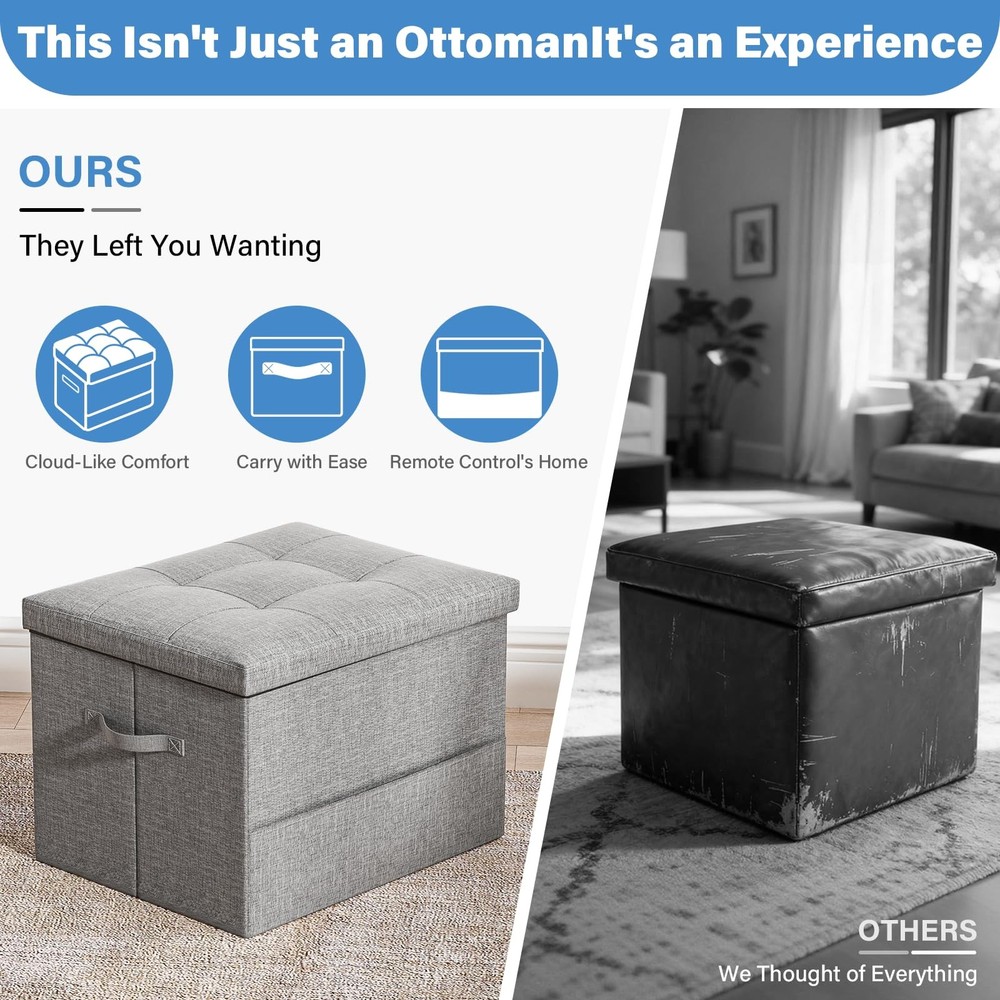 Storage Ottoman Foot Rest Stool, Foldable Foot Rest Stool with Thicker Foam P...