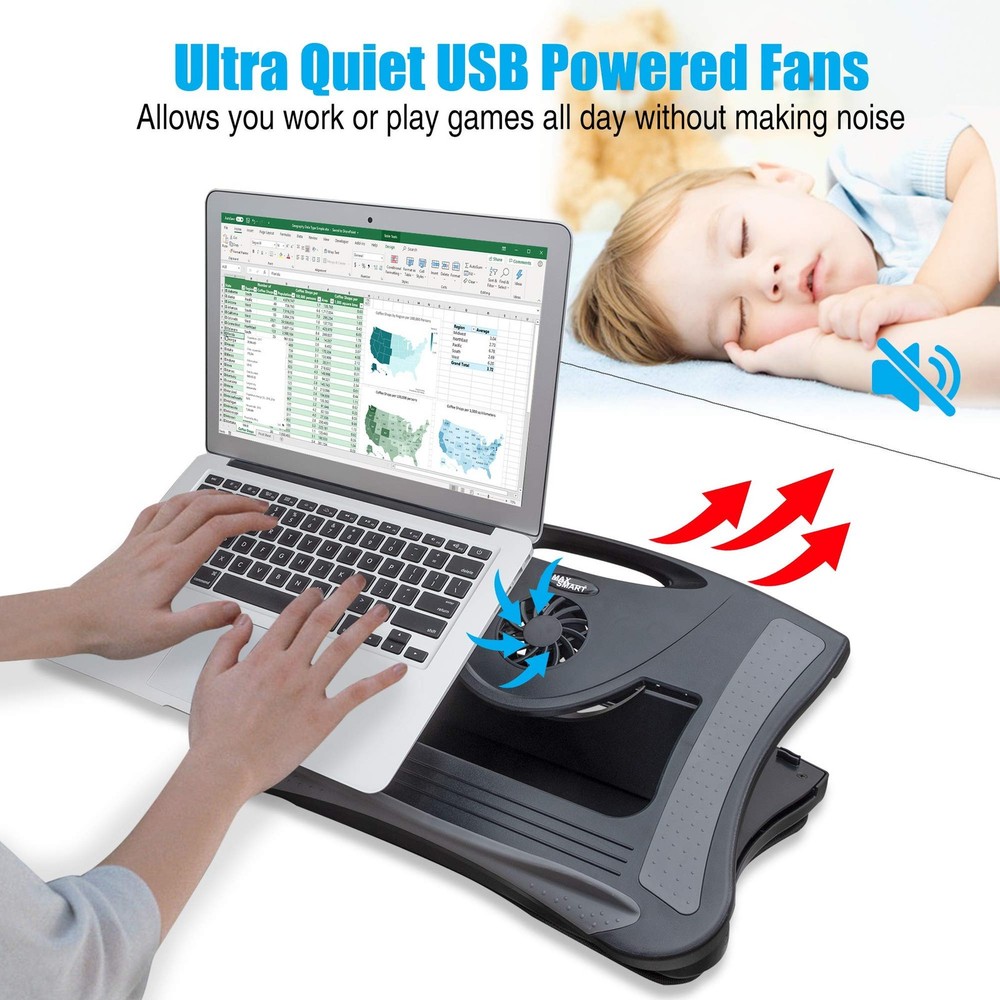 MAX SMART Laptop Lap Desk with Mouse Pad USB Cooling Fan, Cushioned