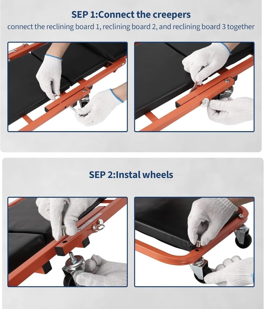 36" Rolling Foldable Automotive Creeper Rolling Portable Red Foldable Creeper