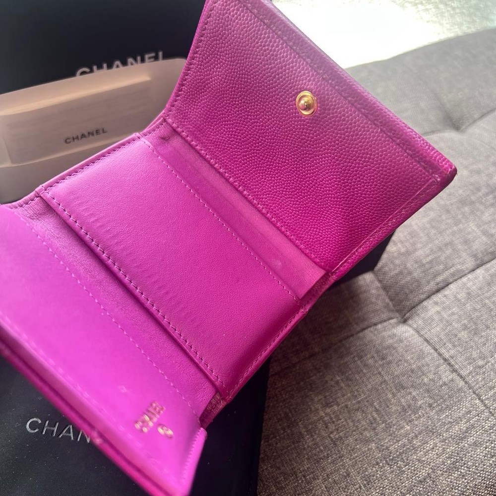CHANEL Tri-Fold Wallet Mini Wallet Purple