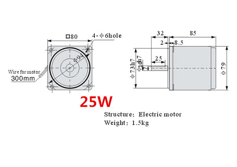 25W 1250rpm Optical Axis Deceleration Geared AC Motor with Speed Controller