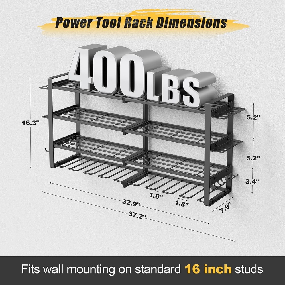 Power Tool Organizer Wall Mount, 4-Tier Tool Storage Rack with 8 Drill Holder...