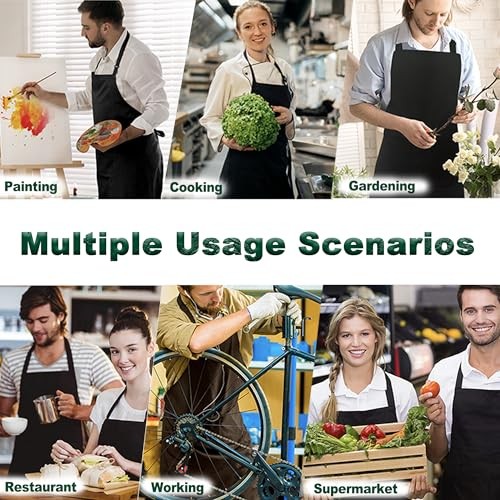 3 Pack White Chef Apron, Adjustable Kitchen Apron with 3 Pocket for Men Black