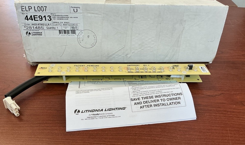 NEW Lithonia Lighting Model ELP L007 Exit Lamp Board B236