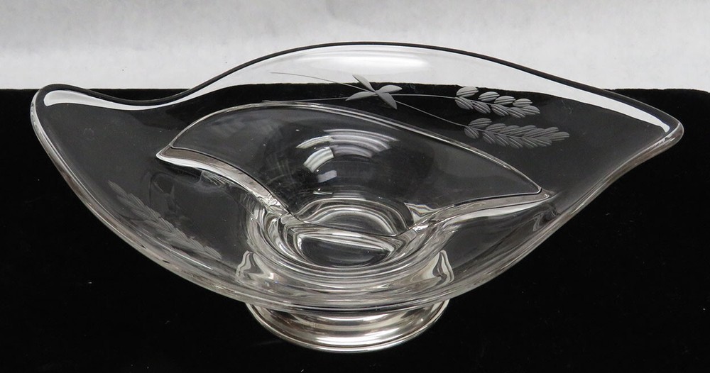 BEAUTIFUL STERLING SILVER & CRYSTAL DOUBLE SLOTTED COMPOTE CANDY DISH