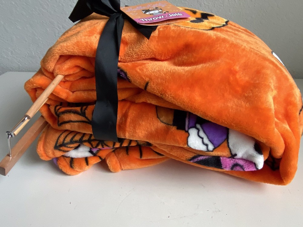 2 Pack Hello Kitty Halloween Throw Blankets Orange Web Pumpkin Pirate Candy Corn