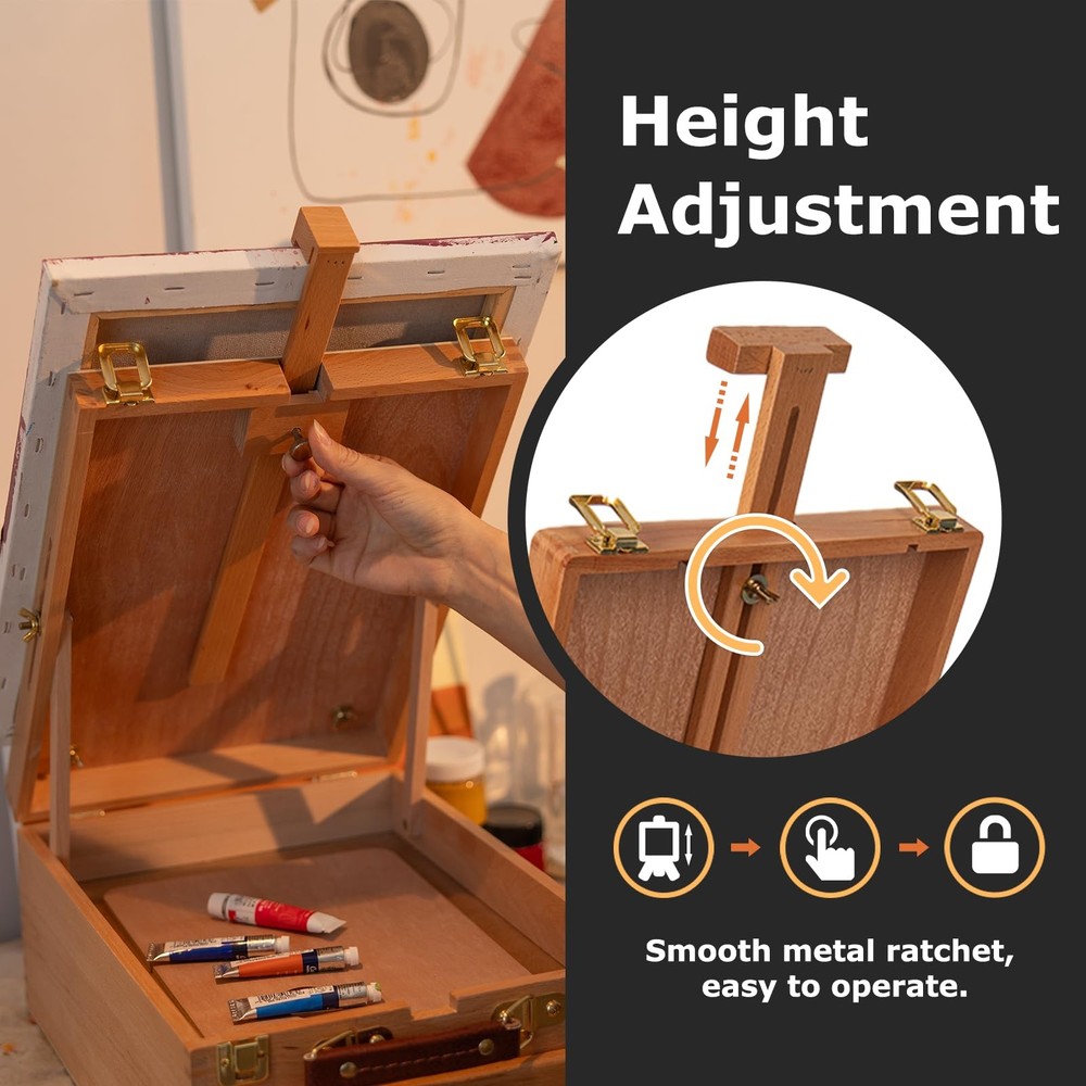 Large Sketchbox with 3-Drawer Storage, Adjustable Beech Wood Desktop Easel fo...