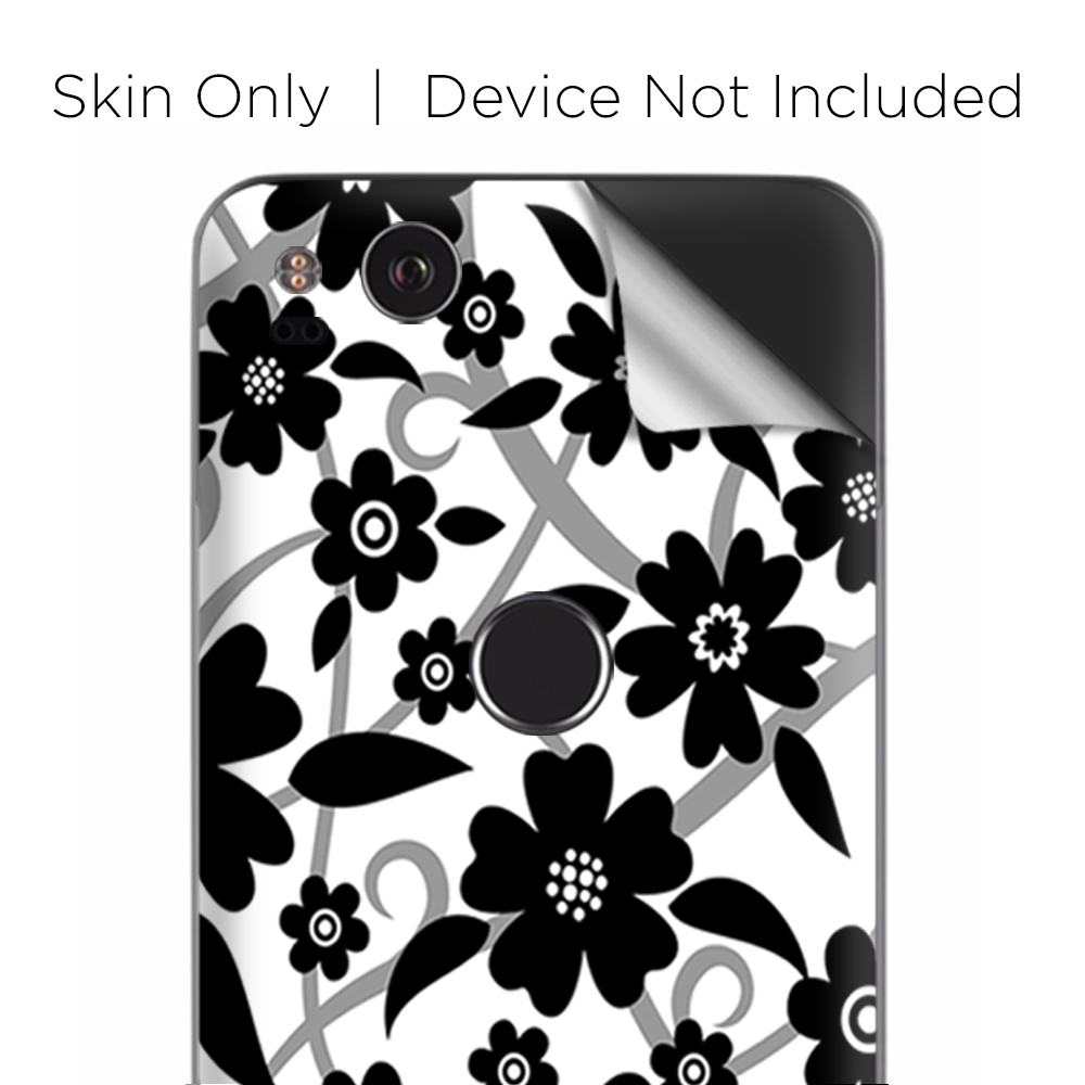 Google Pixel 2 Skins Decal Wrap Black white Flower Print